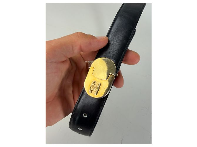 Céline Vintage Celine Ledergürtel Schwarz Goldene Schnalle - Ansicht 2