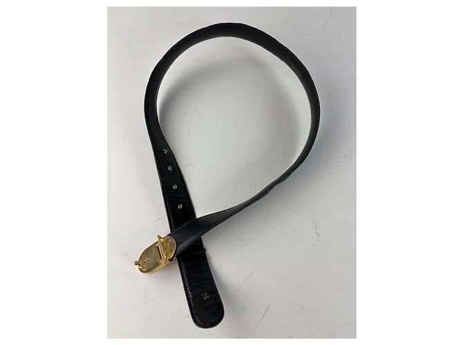Céline Vintage Celine Ledergürtel Schwarz Goldene Schnalle - Ansicht 3