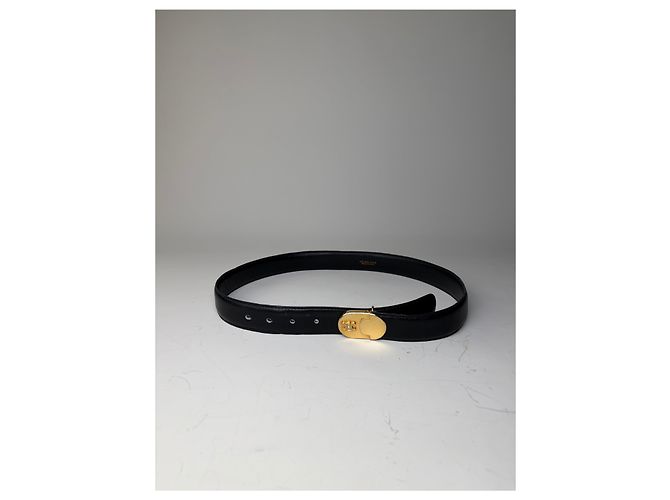 Céline Vintage Celine Ledergürtel Schwarz Goldene Schnalle - Ansicht 4