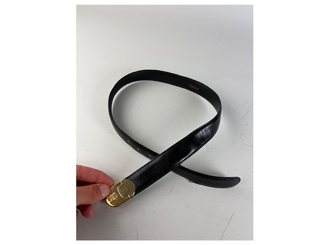 Céline Vintage Celine Ledergürtel Schwarz Goldene Schnalle - Ansicht 7
