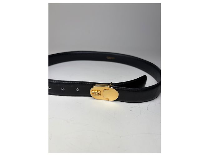 Céline Vintage Celine Ledergürtel Schwarz Goldene Schnalle - Ansicht 8