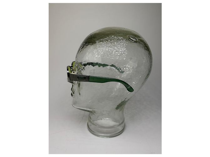 Baguette Vintage Fendi Logo Sunglasses Green Yellow Silver - view 11