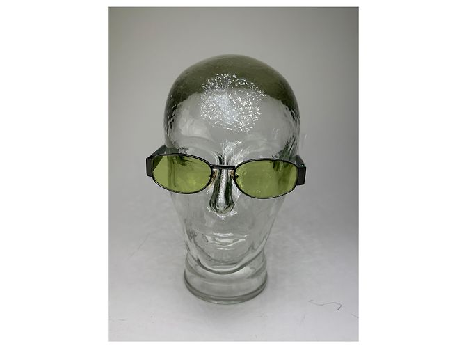 Baguette Vintage Fendi Logo Sunglasses Green Yellow Silver - view 2