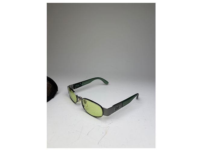 Baguette Vintage Fendi Logo Sunglasses Green Yellow Silver - view 4