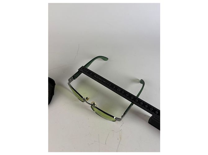 Baguette Vintage Fendi Logo Sunglasses Green Yellow Silver - view 5