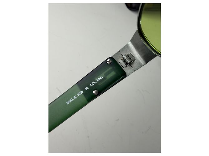 Baguette Vintage Fendi Logo Sunglasses Green Yellow Silver - view 7