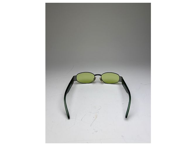 Baguette Vintage Fendi Logo Sunglasses Green Yellow Silver - view 9