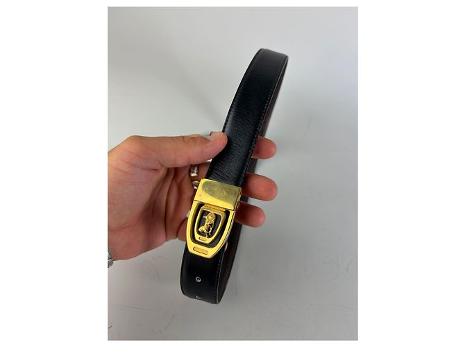 Edge Céline Vintage Celine Gürtel aus glattem Leder Schwarz Braun Goldene Schnalle - Ansicht 2