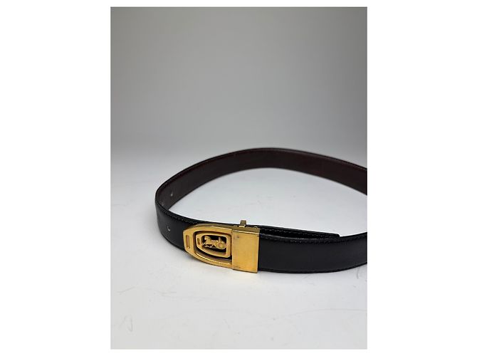 Edge Céline Vintage Celine Gürtel aus glattem Leder Schwarz Braun Goldene Schnalle - Ansicht 5
