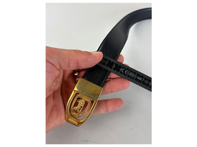 Edge Céline Vintage Celine Gürtel aus glattem Leder Schwarz Braun Goldene Schnalle - Ansicht 9