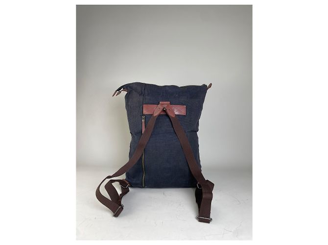 Vintage Issey Miyake Canvas Rucksack Marine Braun Marineblau - Ansicht 15