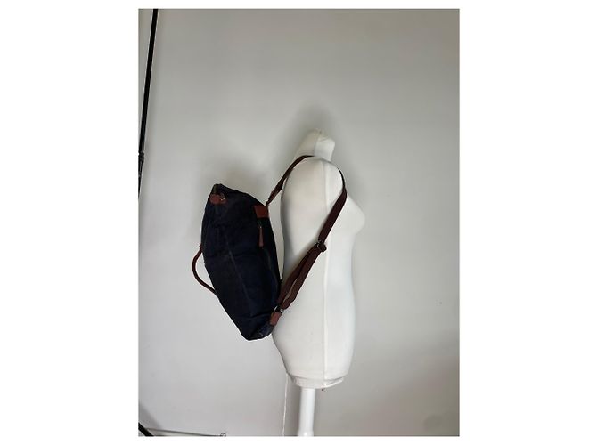 Vintage Issey Miyake Canvas Rucksack Marine Braun Marineblau - Ansicht 2