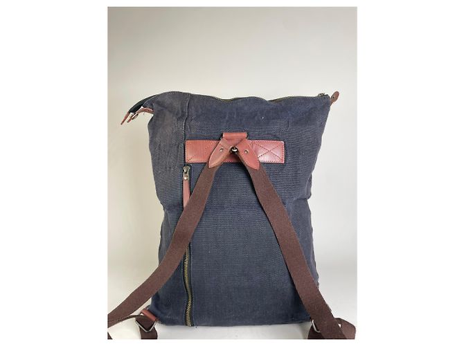 Vintage Issey Miyake Canvas Rucksack Marine Braun Marineblau - Ansicht 5