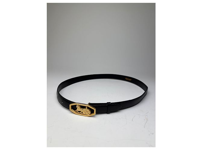 Céline Vintage Celine Ledergürtel mit Pferd & Kutsche Schnalle Schwarz Gold - Ansicht 5