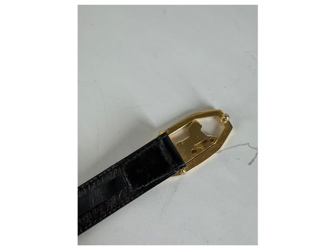 Céline Vintage Celine Ledergürtel mit Pferd & Kutsche Schnalle Schwarz Gold - Ansicht 6