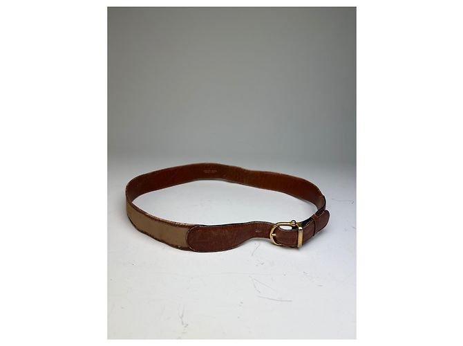 Céline Vintage Celine Ledergürtel goldene Schnalle braun beige - Ansicht 10