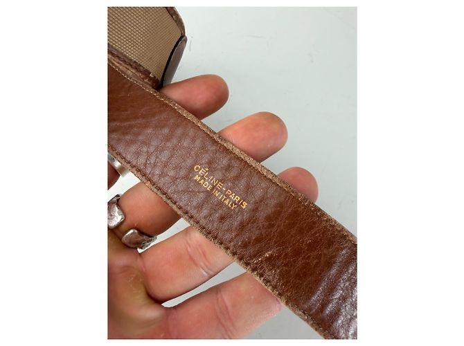 Céline Vintage Celine Ledergürtel goldene Schnalle braun beige - Ansicht 3