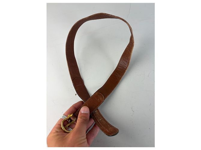 Céline Vintage Celine Ledergürtel goldene Schnalle braun beige - Ansicht 6