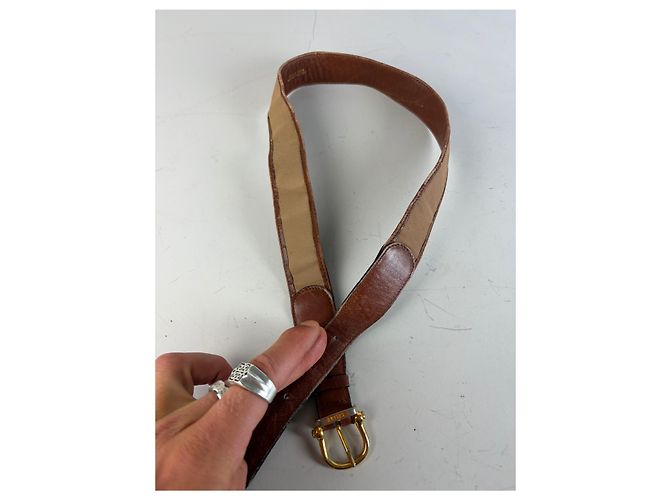 Céline Vintage Celine Ledergürtel goldene Schnalle braun beige - Ansicht 7