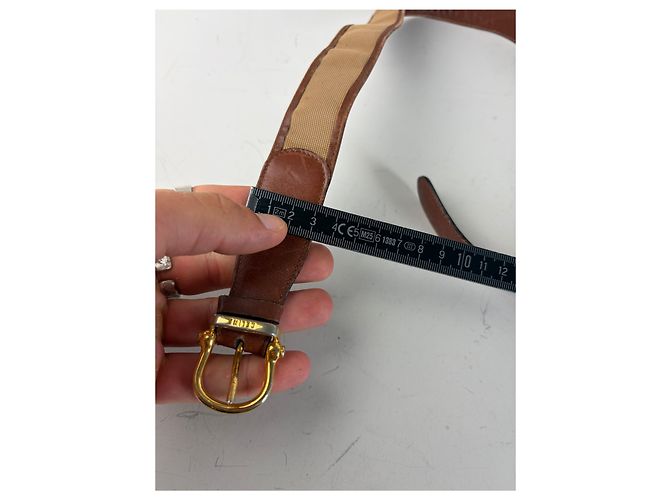 Céline Vintage Celine Ledergürtel goldene Schnalle braun beige - Ansicht 9