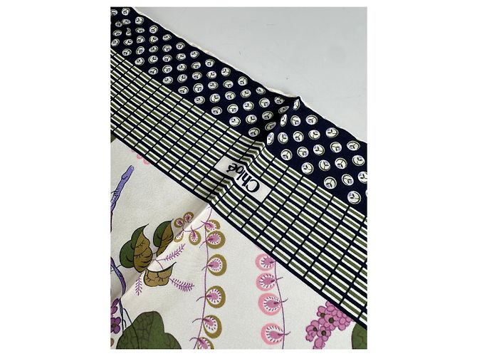 Chloé Sciarpa in seta vintage Chloe Floreale Bianco Verde Viola Navy - vista 6