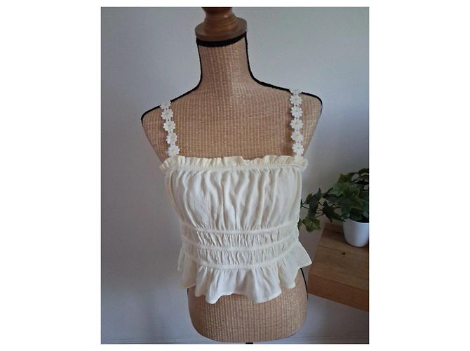 Autre Marque Crop top YCOSIC con smock e spalline a margherite Crudo - vista 3