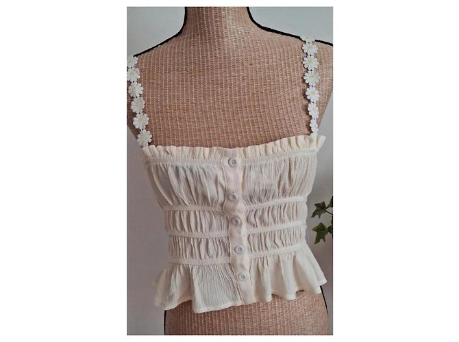 Autre Marque Crop top YCOSIC con smock e spalline a margherite Crudo - vista 5