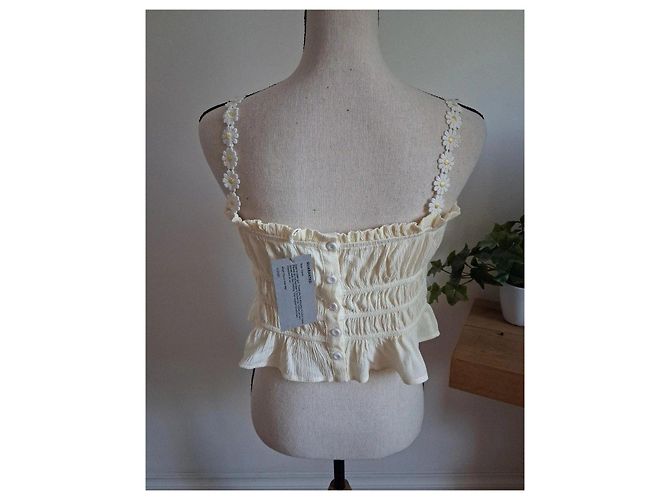 Autre Marque Crop top YCOSIC con smock e spalline a margherite Crudo - vista 6