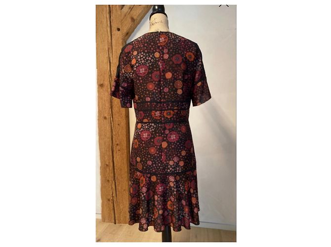 Burberry Seidenkleid mit Blumenprint Schwarz Pink Orange Bordeaux - Ansicht 2