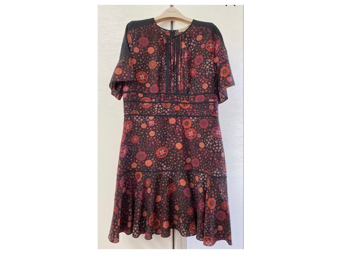 Burberry Seidenkleid mit Blumenprint Schwarz Pink Orange Bordeaux - Ansicht 3