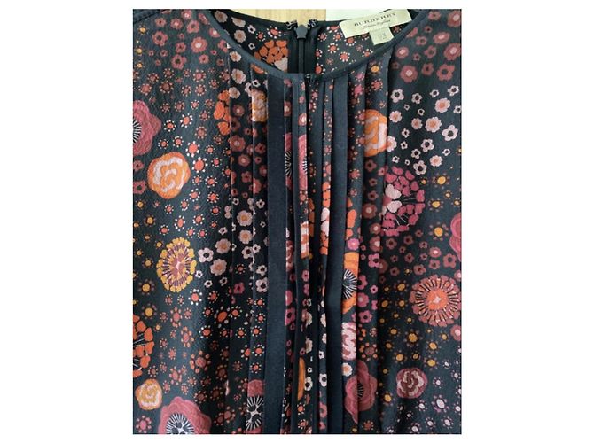 Burberry Seidenkleid mit Blumenprint Schwarz Pink Orange Bordeaux - Ansicht 7