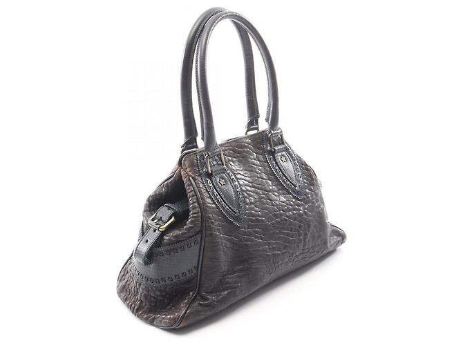 Borsa Fendi Etnico in pelle marrone e blu navy - vista 2