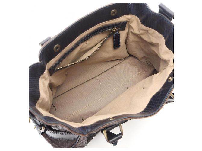 Borsa Fendi Etnico in pelle marrone e blu navy - vista 3