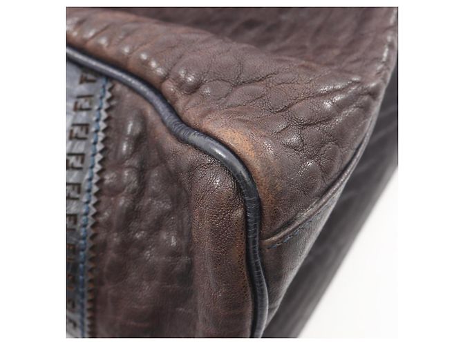 Borsa Fendi Etnico in pelle marrone e blu navy - vista 5