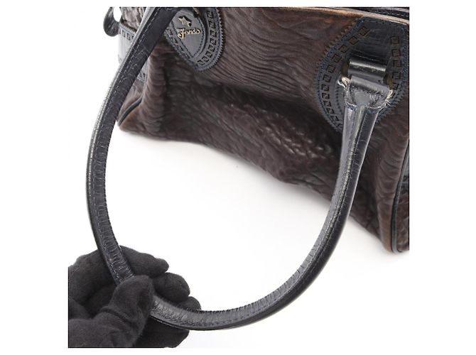 Borsa Fendi Etnico in pelle marrone e blu navy - vista 6