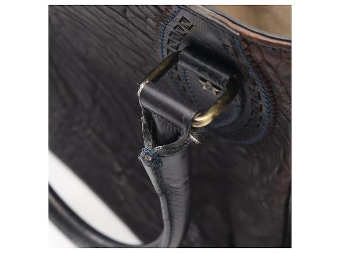 Borsa Fendi Etnico in pelle marrone e blu navy - vista 7