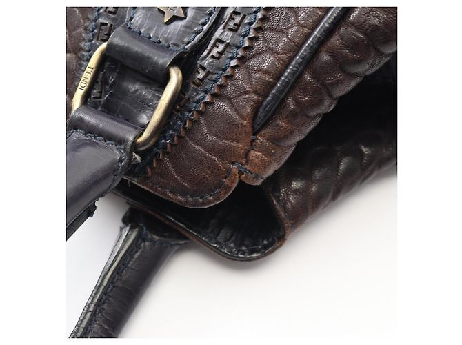 Borsa Fendi Etnico in pelle marrone e blu navy - vista 9