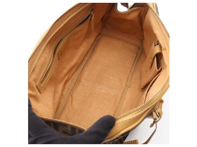Borsa Fendi Zucca nera e beige in pelle e tela Nero - vista 3