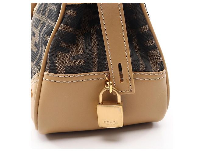 Borsa Fendi Zucca nera e beige in pelle e tela Nero - vista 5