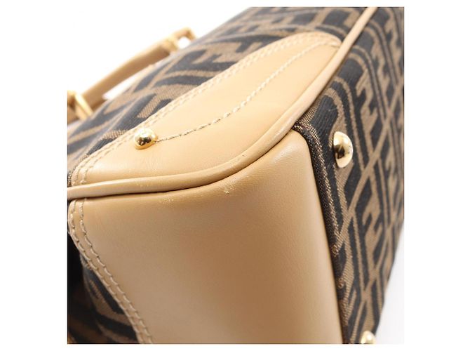 Borsa Fendi Zucca nera e beige in pelle e tela Nero - vista 6