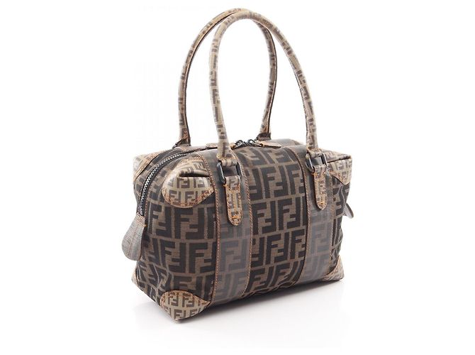 Borsa Fendi Zucca beige nero marrone tela - vista 2