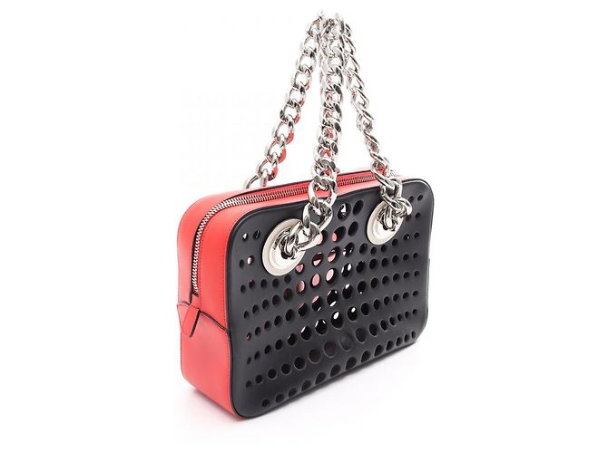 Borsa Tote Traforata Prada City Fori Nero Rosso - vista 2