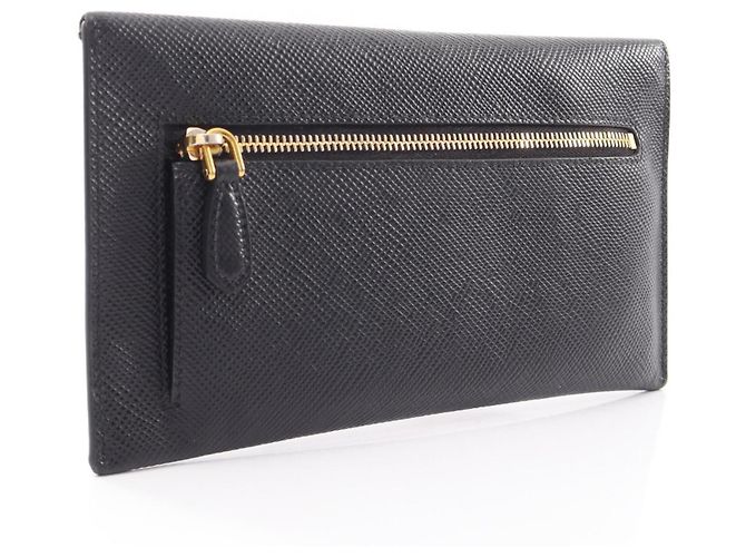 Prada Saffiano Cuir Envelope Bi-fold Long Wallet Black - view 2