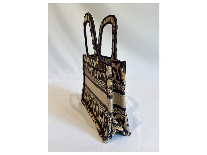 Dior Mini Book Tote Tela Leopardata Nero Beige Stampa leopardo - vista 10