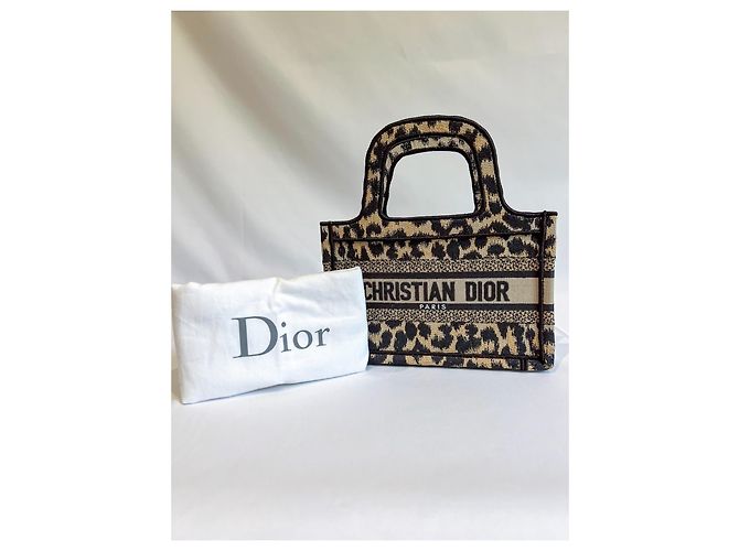 Dior Mini Book Tote Tela Leopardata Nero Beige Stampa leopardo - vista 2