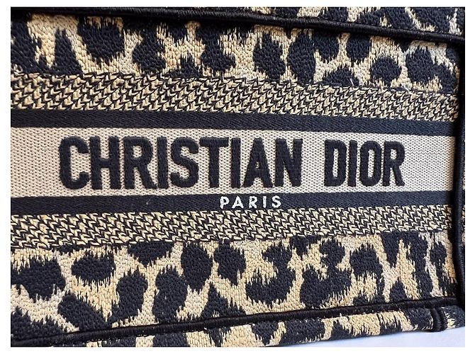 Dior Mini Book Tote Tela Leopardata Nero Beige Stampa leopardo - vista 6