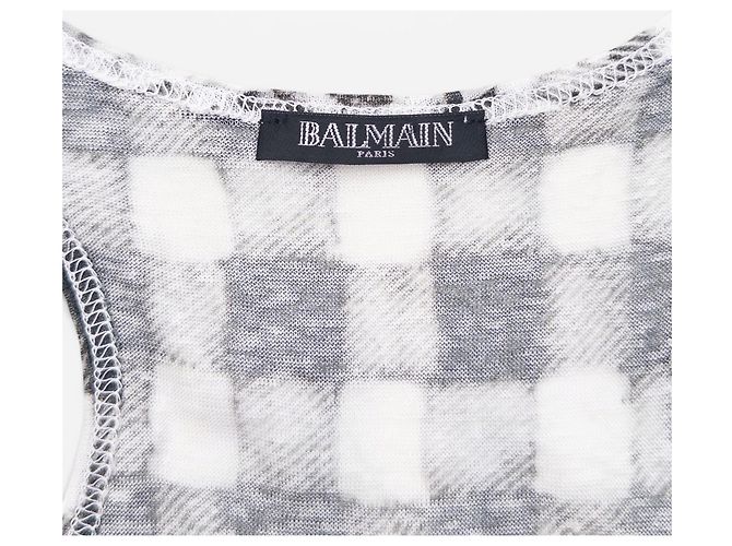 Top sin mangas Balmain by Olivier Rousteing SS13 Checkered Lion Print Blanco - vista 5