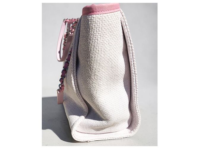 Borsa shopper Chanel Deauville in paglia di rafia bianca e pelle rosa - vista 6