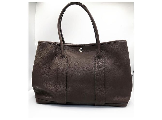 Borsa tote Hermès Garden Party in pelle granulata Marrone - vista 2