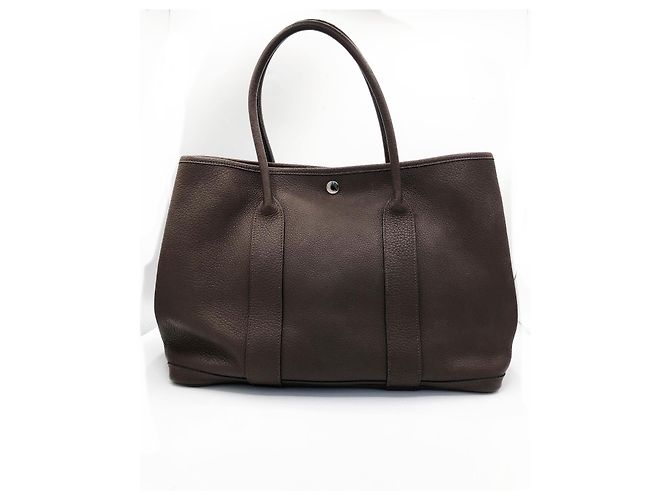Borsa tote Hermès Garden Party in pelle granulata Marrone - vista 3